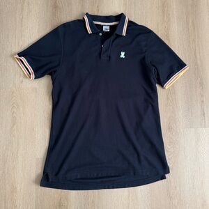 Psycho Bunny Black Polo with colorful Trim and Green Bunny Logo 7